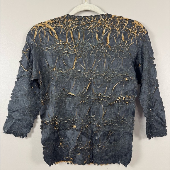 Black Gold Crinkle Top OSFM Boho Glam Metallic Festival Grunge Whimsigoth Fairy - Picture 3 of 8